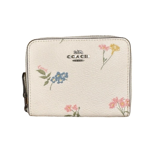 Coach Small Zip Around Wallet Multi Floral Print #F73025 Chalk Multi/Silver New - Picture 7 of 15
